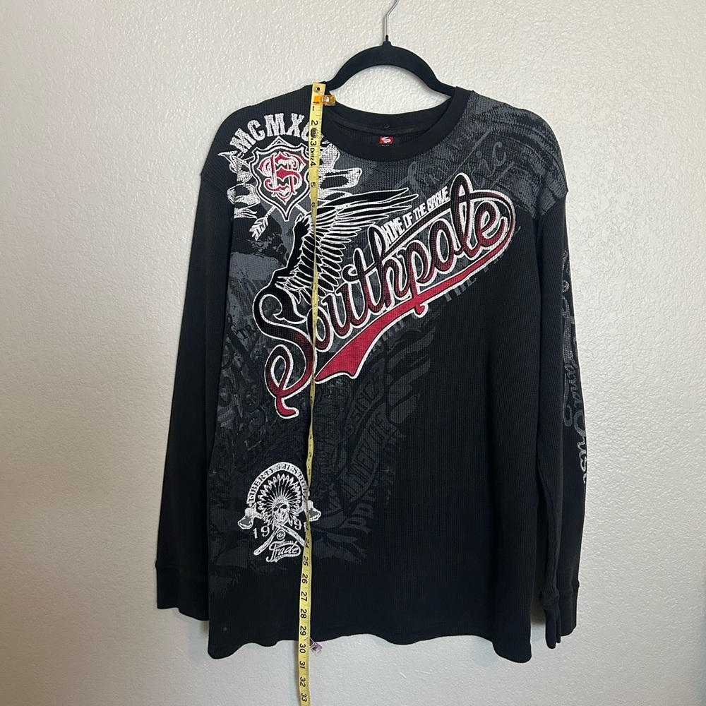 South Pole Black and Gray Graphic Long Sleeve Waffle Tee Sz XXL - Picture 3 of 8